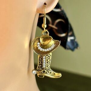 2 Pair Bundle - Country Western Gold & Silver Cowboy Boot Earrings